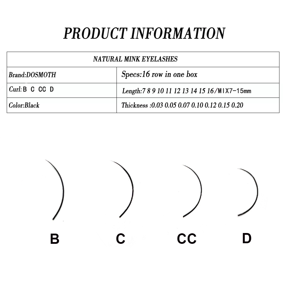 DOSMOTH 10 상자 16 행 7-16mm 밍크 속 - Eyelash Extension Human Hair 리뷰 및 가격
